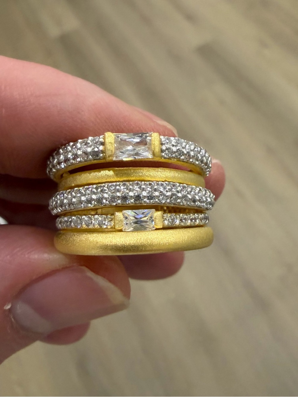 Freida Rothman FR 925 Stamped Gold-Tone Stackable  Ring - Sparkling Clear Stones